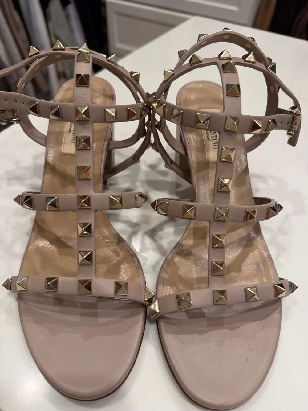 Valentino Pink Rockstud Strappy Flat Sandals
